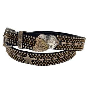 Lily Farouche Munich Studded Black Leather Belt Silver Buckle sz M 31” Mod